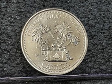 Canada 2000 Millennium 25 cent coin, Celebration, uncirculated.