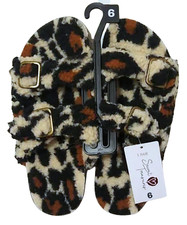 Secret Treasures Women s Fuzzy Leopard Slide Slippers Size 6