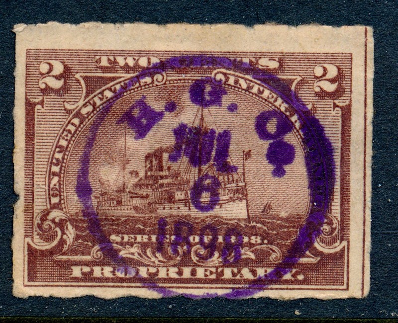 99c Start! US Revenue Stamp Battleship RB27 H.G. Co. 1898 cancel