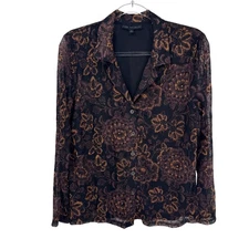 Jane + Delancey Button Front Fall Shirt Womens Medium Brown Black Whimsigoth