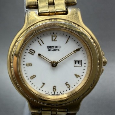 Seiko Watch Women 28mm White Dial Gold Tone Date Round 7N89  display picture 3