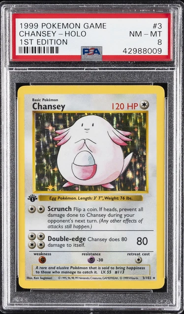 1999 POKEMON GAME 1ST EDITION #3 CHANSEY-HOLO PSA 8