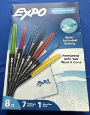 Expo Wet Erase Semi-Permanent Markers, Assorted, Ultra Fine Tip, 8 Count