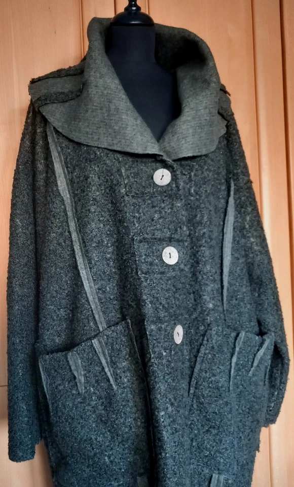 NEW COLLECTION ❤ Mantel Filz Boucle grau ❤ Gr.  52/54/56 ❤ LAGENLOOK ❤ ITALY - Bild 2 von 4