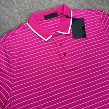 NWT G/FORE Large Fine Line Banded Sleeve Tech Pique Polo Golf Striped Pink Men