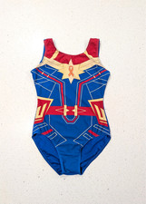 SUPERHERO Destira Gymnastics Dance Leotard AS Small Captain Marvel CANCER AWARE