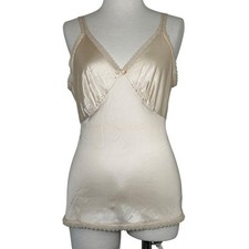 Vintage Sears Lace Camisole Top Beige Cream Lingerie Silky Nylon Sz 34 Medium