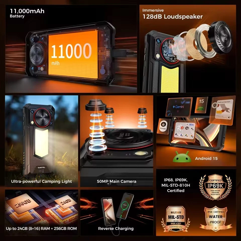 OUKITEL WP53 Pro Rugged Phone Octa Core 24GB+256GB 50MP 11000mAh Global Version - Image 3 of 4