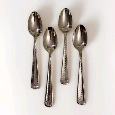 Cambridge Francine 18/10 Stainless Flatware Hammered Oval Soup Spoons Lot Of 4