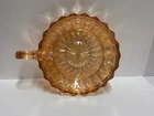 Carnival Glass Candy dish with handle starburst depression peach glass  vintage