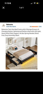 Rolanstar Twin Size Bed Frame with 4 Storage Drawers & Charging Station, Upholst