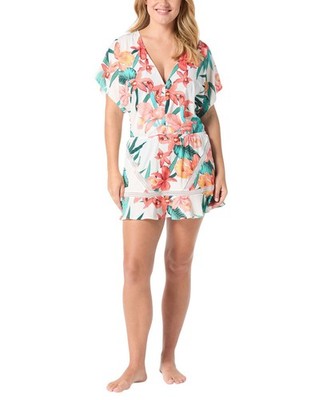 Coco Reef Women's Adorn Dolman-Sleeve Cover-Up Dress (White Floral, Medium)