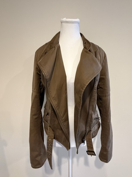 Country Road Brown Utility Moto Jacket Size 16 100% Cotton Asymmetric Zip biker