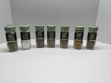 VTG McCormick Spice Jars Set of 7 Green Lid Ground Savory Fancy Expired