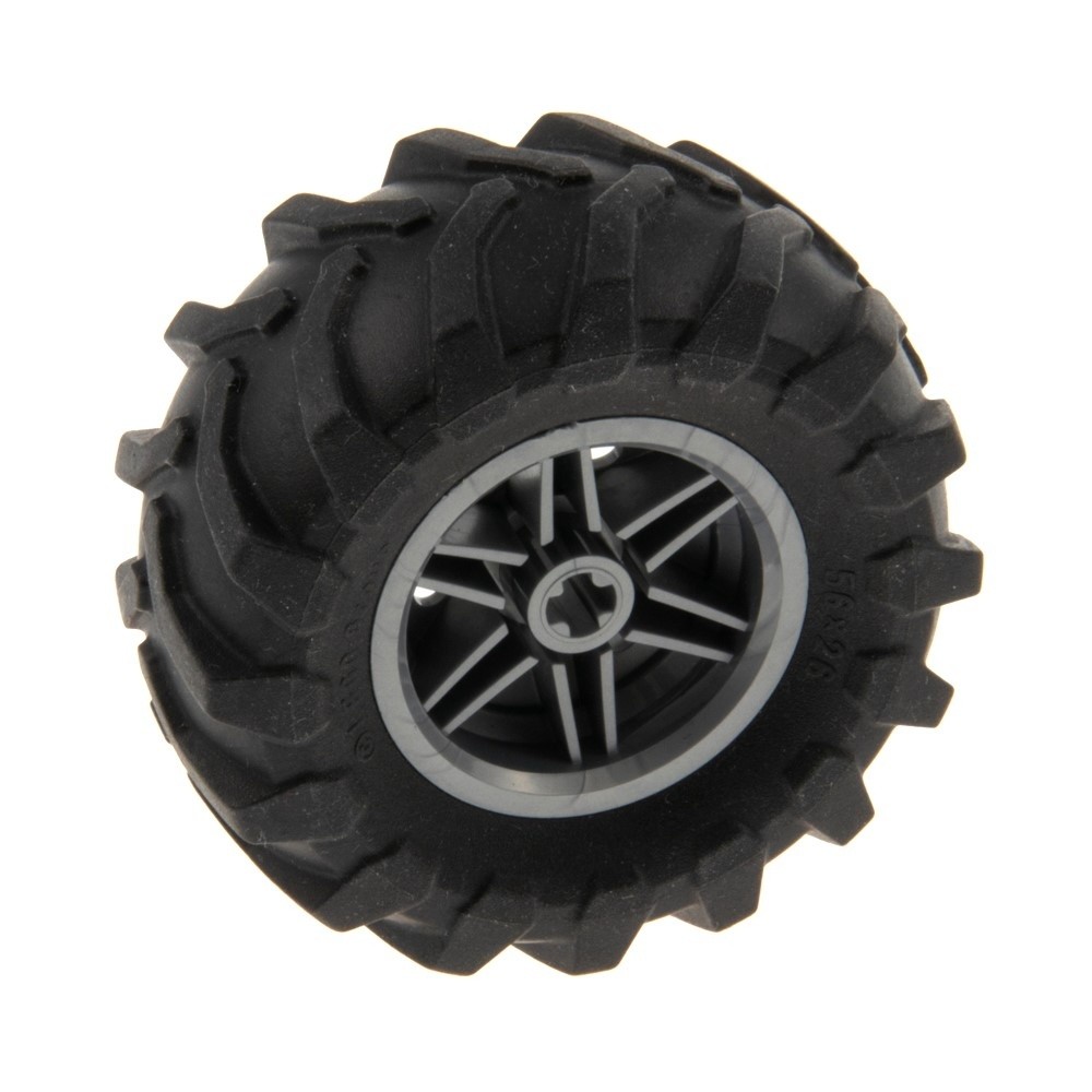 1x Lego Technic Wheel 56x26 Black Rim 30.4x20 Flat Silver Tractor 56145c06