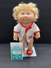 Vintage Cabbage Patch Kid Splash N Tan Doll Hasbro Red Sandal Curly Blonde Hair