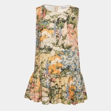 RED Valentino Green Floral Print Ramie Mini Dress S