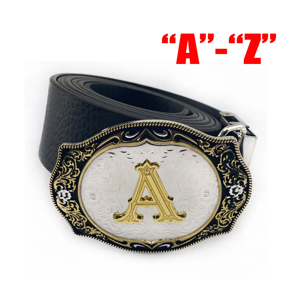 Letter A initial silver and gold belt buckle fits 1.5 belt.  A - Z usually avail Amazon.com: QQA Western Cowboy/Cowgirl Initial Belt Buckle  main image 2