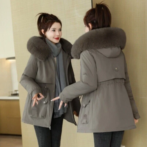 Winter Womens Parka Hooded Fleece Padded Warm Coat Ladies Fur Quilted Outwear - Bild 6 von 15
