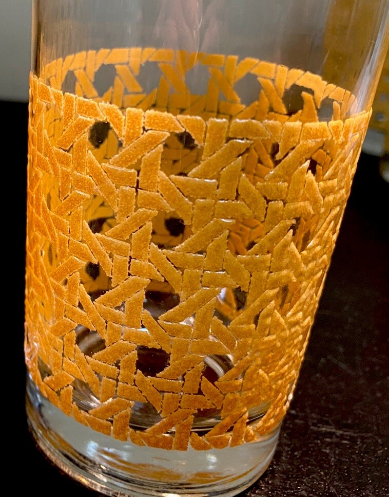 VTG 70’s Rare Libby Set of 14 Cane Style Tom Collins Glasses Lazy Susan Barware