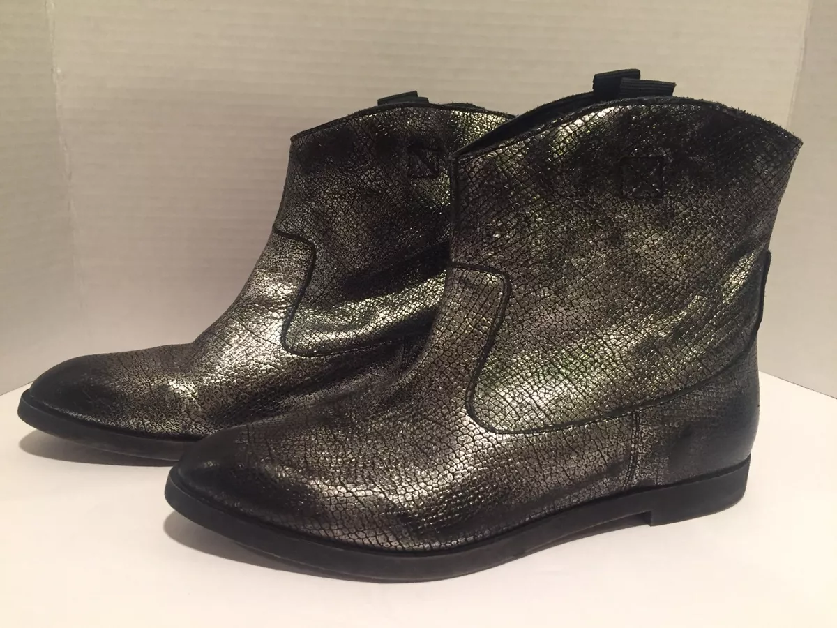 Silver flat ankle sales boots