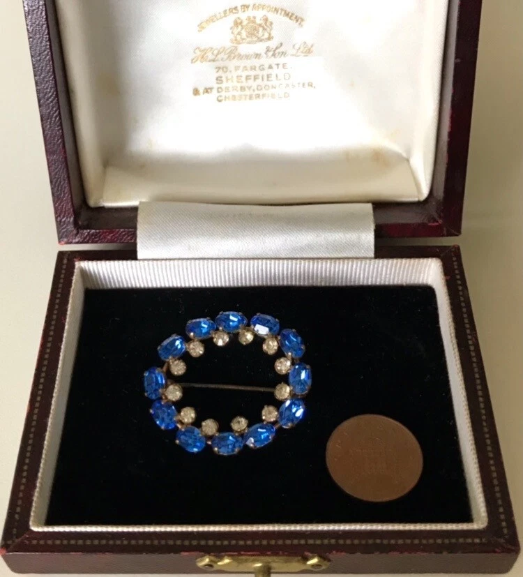 Sapphire Blue Glass Paste Stone Circle Wreath Shawl Sash Pin Antique Victorian - Image 2 of 4