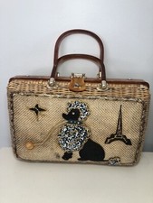 Vintage Tropic Miami Florida Brown Wicker Woven Purse Lucite Handbag 1960's