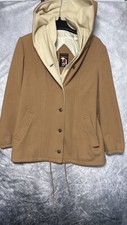 Women's Wool Beige Mackintosh Vestcoat, Jacket - Size 8, Hooded Button & Zip Usa