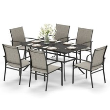7 Piece Outdoor Patio Dining Set Fixed Chairs Rectangle Table w/Umbrella Hole