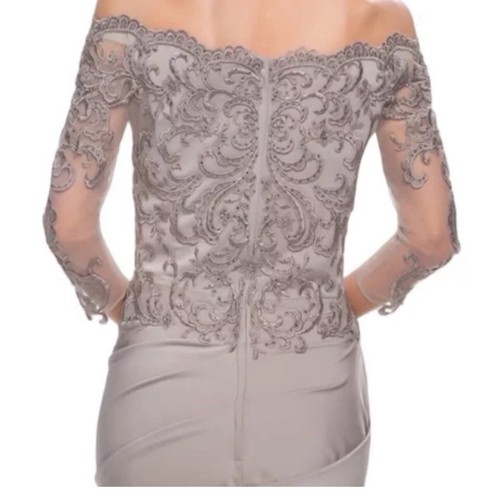 New! La Femme 29324 Satin Mermaid Gown with Off the Shoulder Lace Size 10 $ 498 - Picture 11 of 12