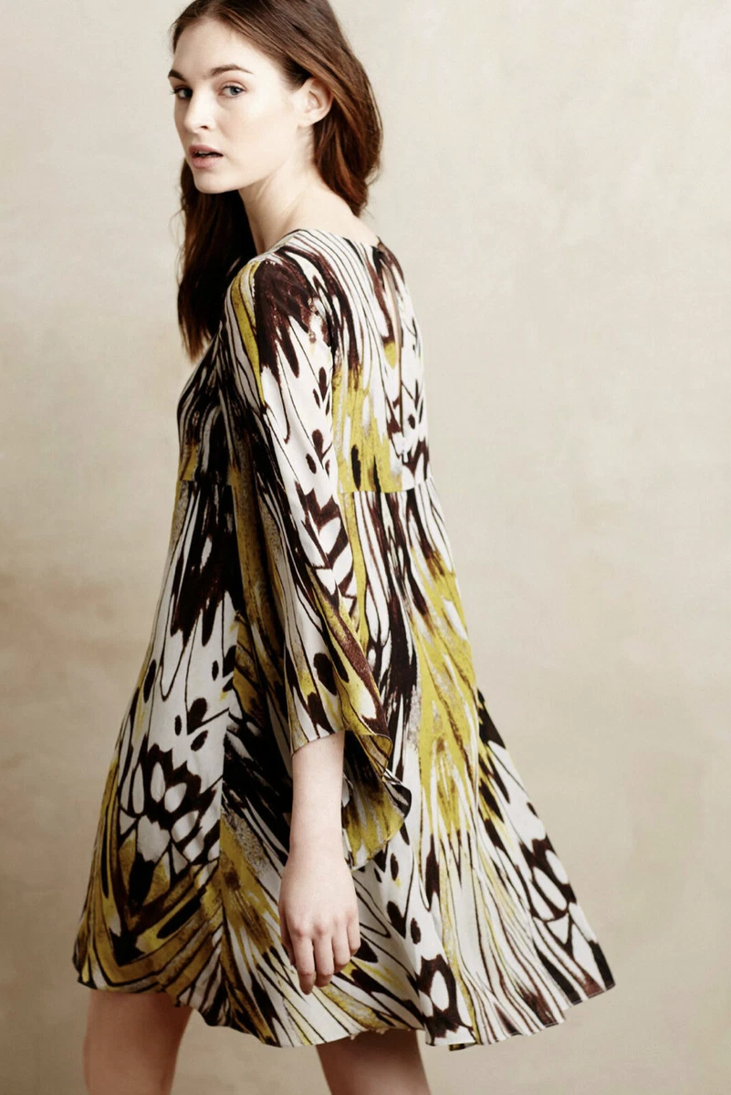 Anthropologie Sarita Swing Dress By Leifsdottir, Silk Flutter Slit Sleeve  size 0 | eBay
