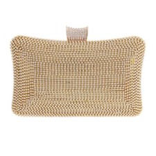 Gold Tone Metal Handle Rhinestone Clutch Evening Bag TLX156-GLD