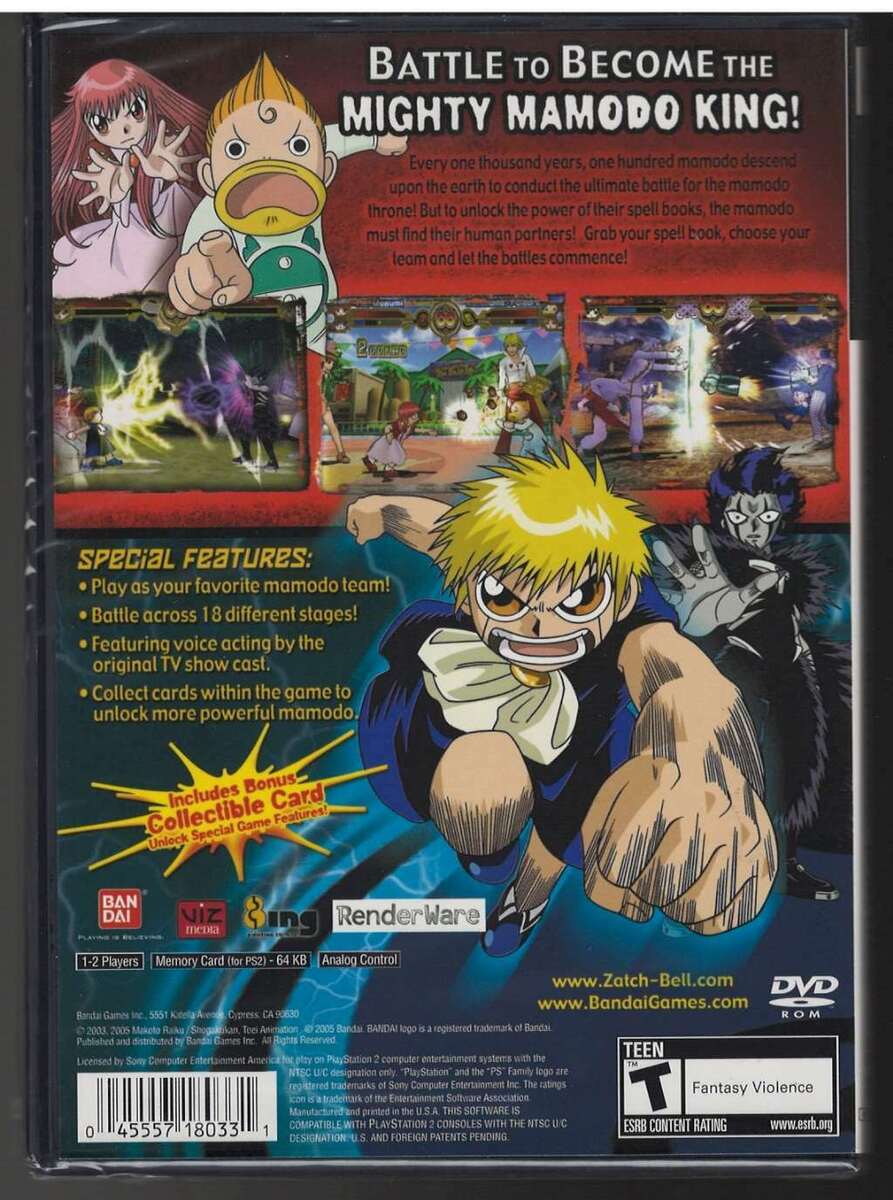 Zatch Bell Mamodo Fury Sony Playstation 2 Game