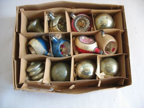 12 Vintage POLAND & USA Glass Christmas Tree Ornaments Indents Bell lantern - Picture 1 of 5