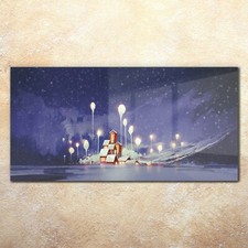 Wandbilder Glasbild Druck auf Glas 140x70 Winter landschaft Dorf Fantasie Baum