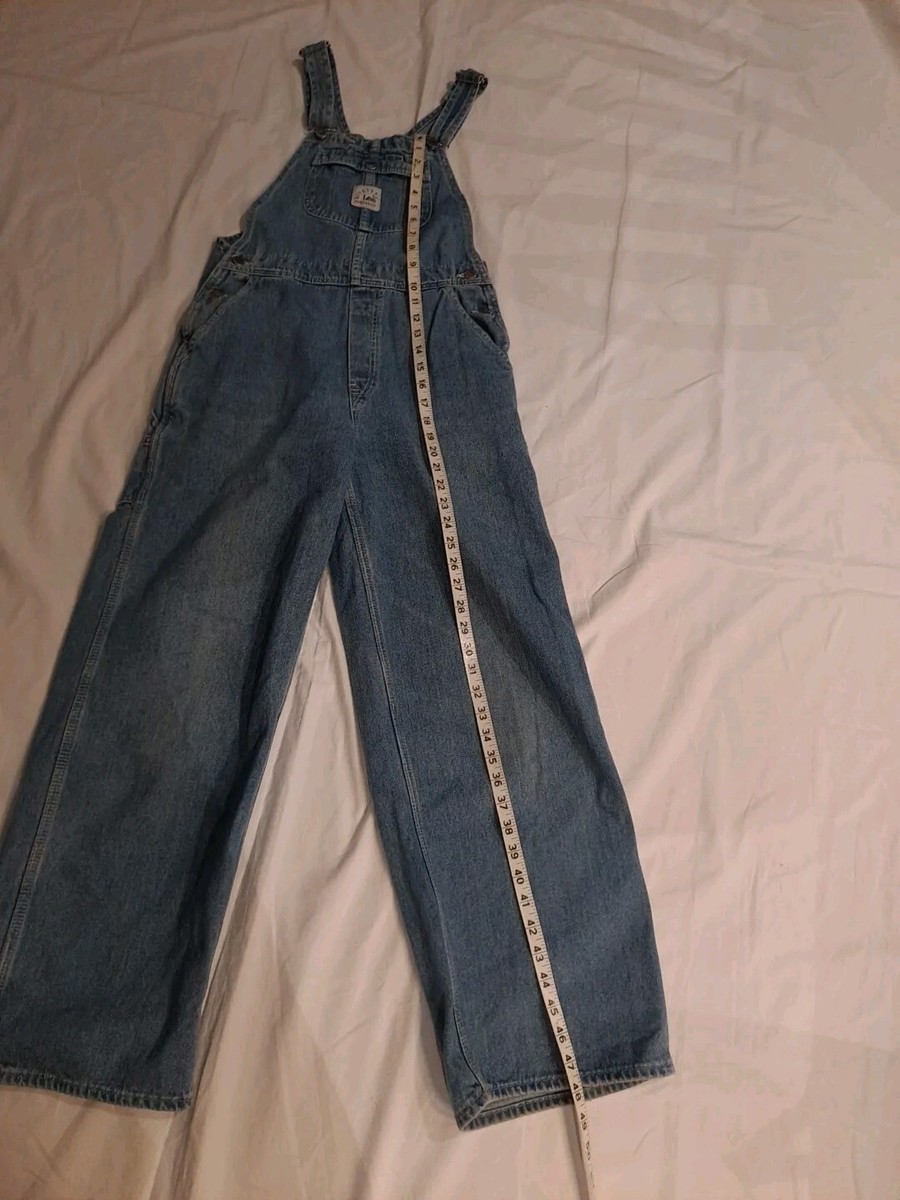VTG Lee Riveted Dungarees Bib Overalls L Blue Denim