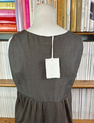 New 120% Lino Ladies S 8 10 Dress Linen Sequin Beaded Jersey Stretch Khaki - Picture 10 of 12