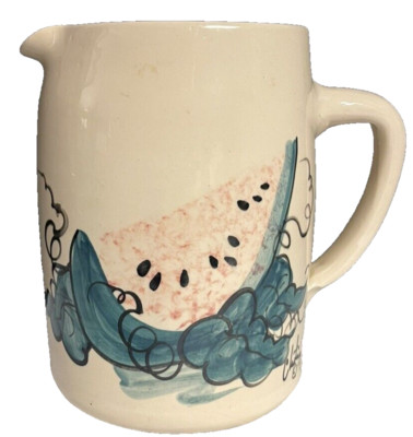 1943 ''Ellis Pottery'' Marshall TX Pitcher Watermelon Grapes MCM Signed