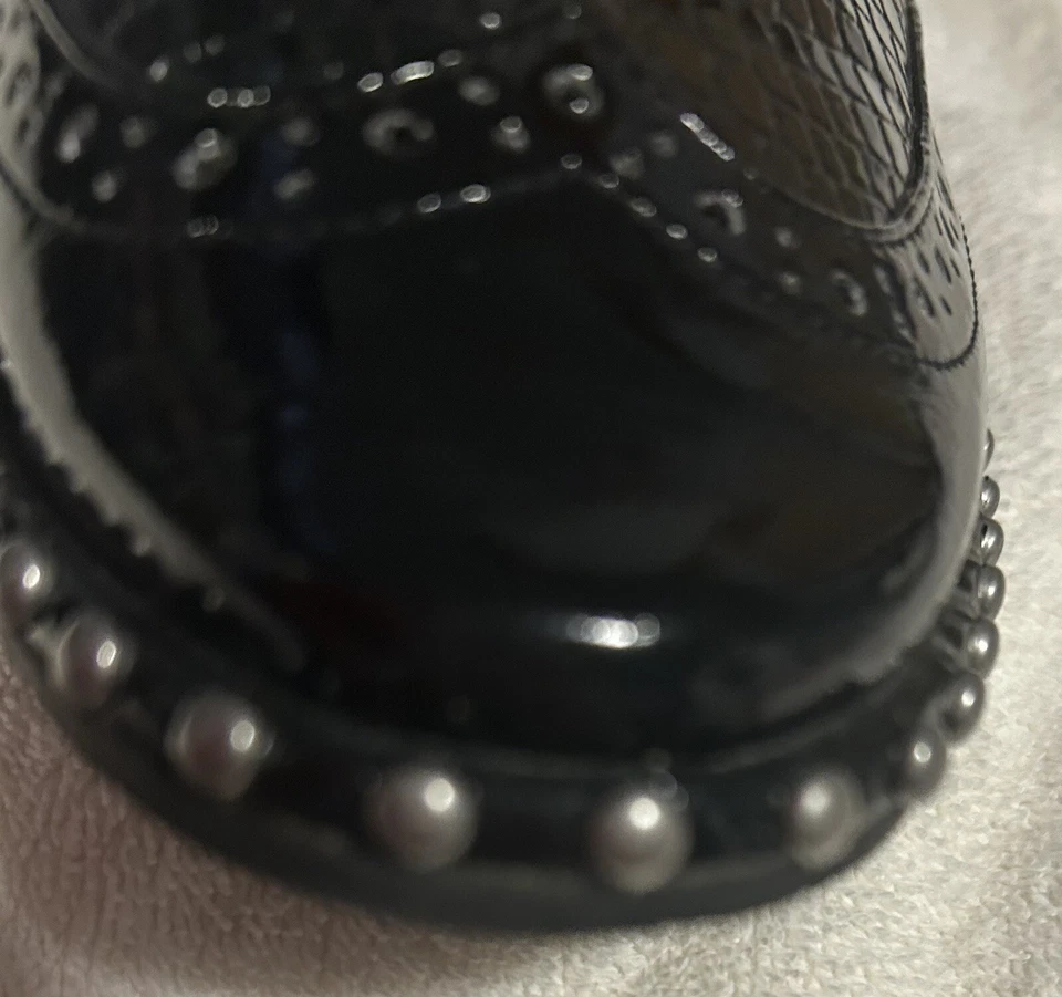 Adrianna Papell Black Leather Shinny Studded Slip On Heel Shoes Size 9.5 M - Image 4 of 4