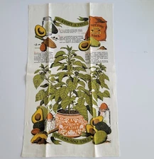 VTG NOS Kay Dee Avocado Tree Linen Kitchen Towel New Garden Plants Seeds MCM