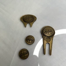 Vintage Hobart Golf Divot Tool and Marker Set with Leather Case PGA Brass 89'