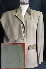 JONES NEW YORK Womens 3 Piece Pants Suit Sz 12/14 Blazer Skirt Pants Green Velou