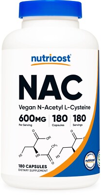 Nutricost N-Acetyl L-Cysteine (NAC) 600mg, 180 Capsules - Non-GMO & Gluten Free