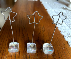 Name Tag, Photo,Place Card holders, Cake Toppers-3 Star & Silvertone on Ice Cube