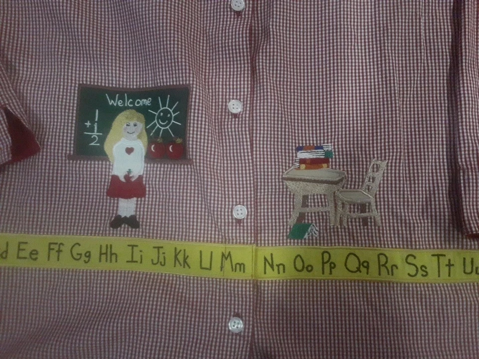 Camisa Top Vintage Bechamel Mediana XL Profesor Escolar Bordada a Cuadros Foto 2 de 4