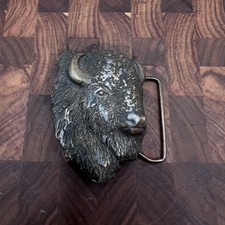 Vintage 1978 Bergamot Brass Works Bison Buffalo Head Belt Buckle Americana