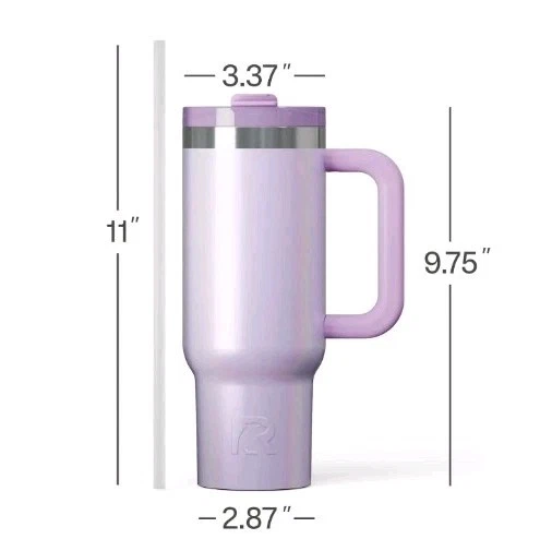 Vaso forrado de cerámica inoxidable RTIC 30 oz, tapa de paja resistente a fugas, lavanda  Foto 2 de 3