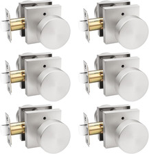 Brushed Nickel Keyless Privacy Door Knobs - 6 Pack Interior Locksets