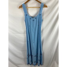 Sportique Vintage Palm Tree Embroidered Sleeveless Blue Dress small