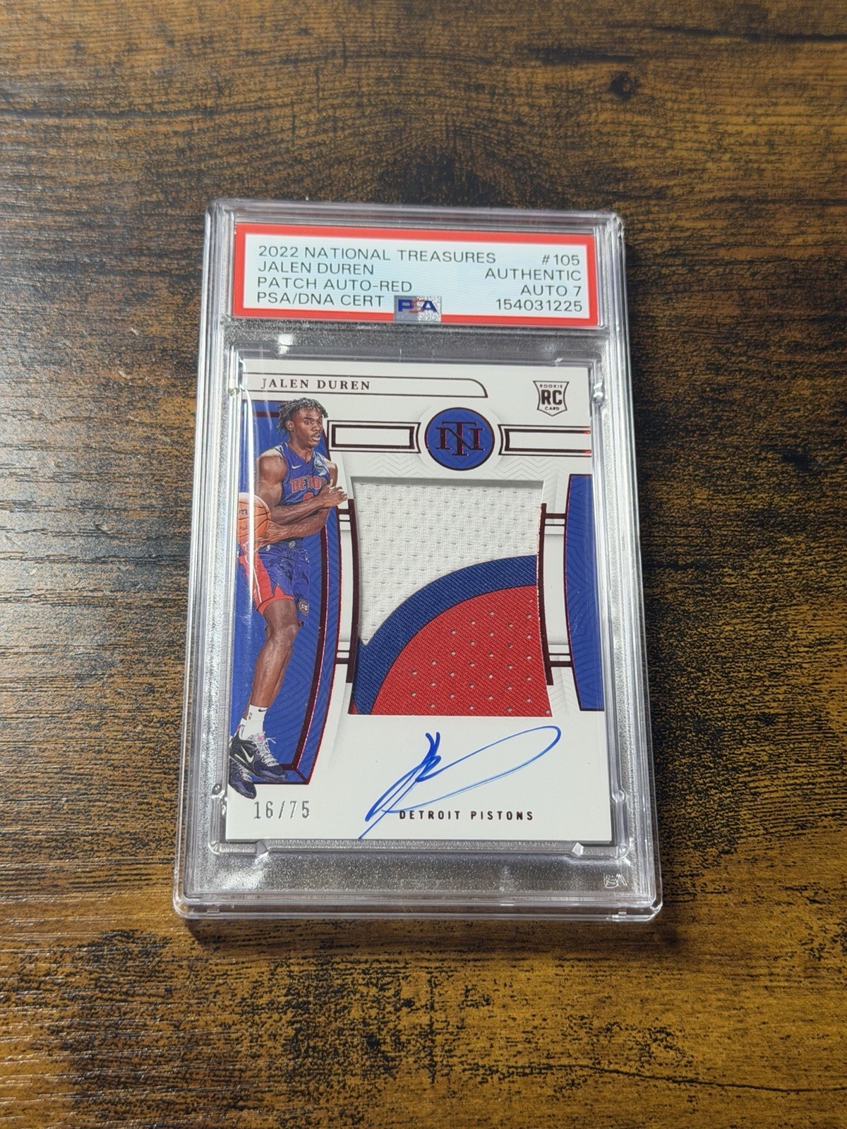 Jalen Duren 2022-23 Panini National Treasures /75 RPA Auto Patch Red RC #105 PSA view 1